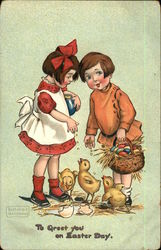 To Greet you on Easter Day. With Chicks Postcard Postcard Postcard