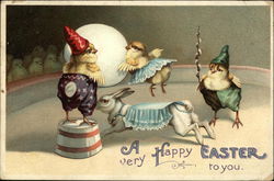 Easter with Chicks and Bunny as Circus Performers Postcard