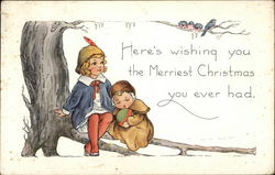 Two Children Sitting Under a Tree Postcard