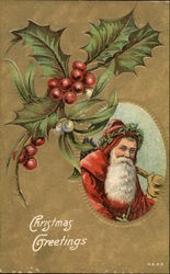 Christmas Greetings With Santa And Holly Branch Christmas Greetings With Santa And Holly Branch