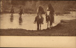 Apaches: Native Americans Ride Horses Across River Native Americana Postcard Postcard Postcard