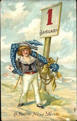 New Year - Sailor Boy with Anchor Children Postcard Postcard Postcard