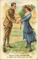 WWI Soldier and Woman Holding Hands Postcard