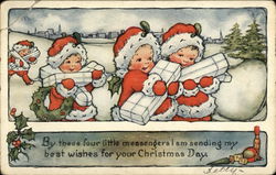 Christmas Messengers: Little Girls Carry Gifts Postcard