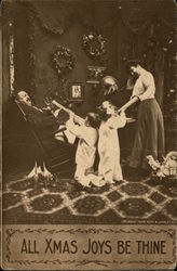 Children Blowing Loud Christmas Trumpets Postcard