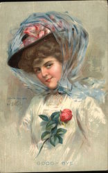 Woman Holding a Rose Postcard