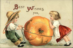 Children Moving a Large Pumpkin Postcard Postcard Postcard
