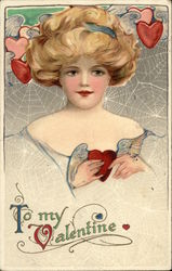 Woman with Hearts Postcard