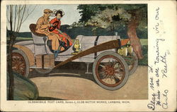 Man and Woman in Old Oldsmobile Postcard