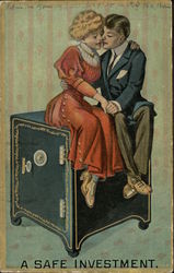 Woman and Man Cuddling on Safe Woman and Man Cuddling on Safe