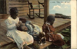 Black Children Sitting on Porch Postcard