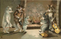 Cats Gathered Around the Fireside Postcard