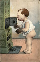 Baby Covered in Soot From Stove Postcard