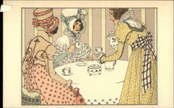 Woman With Fancy Hats Sitting for Tea Postcard