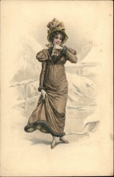 Woman in Brown Dress and Hat Women Postcard Postcard Postcard