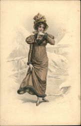 Woman in Brown Dress and Hat Postcard