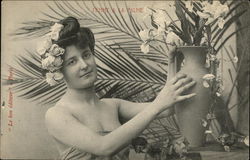 Woman wearing Sarong with Flowers and Palm Fronds Postcard