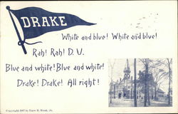 Drake University Flag Des Moines, IA School Pennants Postcard Postcard 
