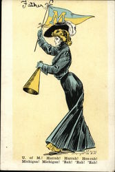 University of Michigan College Girl with Pennant