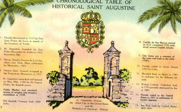 Chronological Table Of Historical Saint Augustine St. Augustine Florida