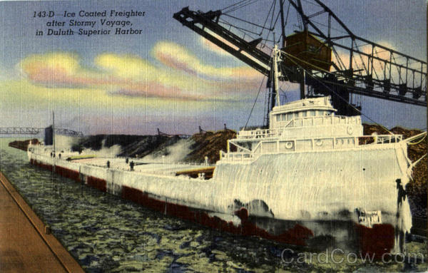 Ice Coated Freighter Boats, Ships