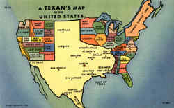 A Texan's Map Of The United States Scenic, TX Postcard 