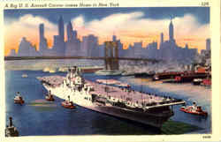 A Big U. S. Aircraft Carrier Comes Home To New York Boats, Ships Postcard Postcard