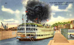 Steam Boat Passing Through Locks St. Louis, MO Postcard Postcard