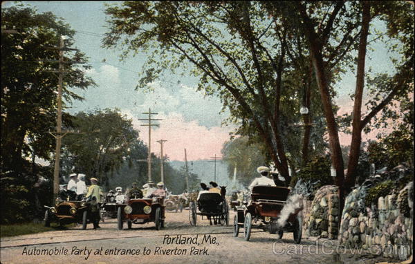 Automobile Party at Entrance to Riverton Park Portland Maine