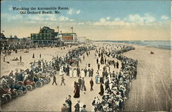 Watching the Automobile Races Old Orchard Beach, ME Postcard Postcard Postcard