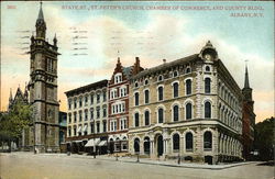 State Street, St. Peter's Church, Chamber of Commerce and County Bldg. Postcard