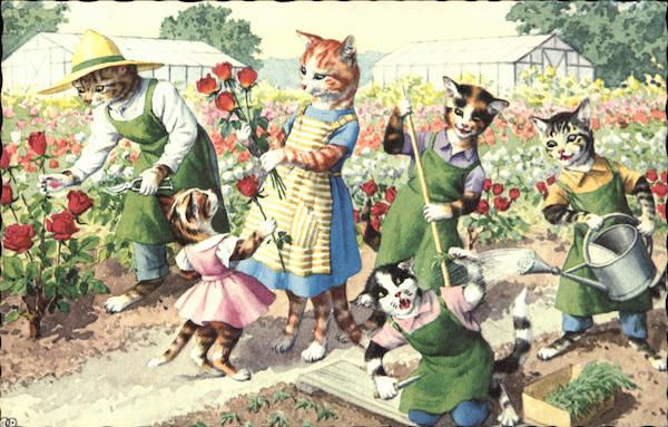 Cats Tending to Garden