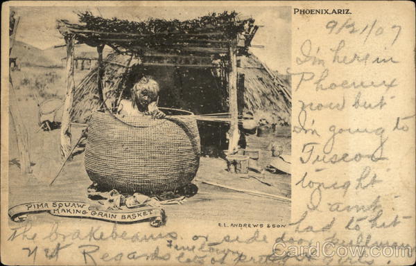 Pima Squaw Making Grain Basket Phoenix Arizona