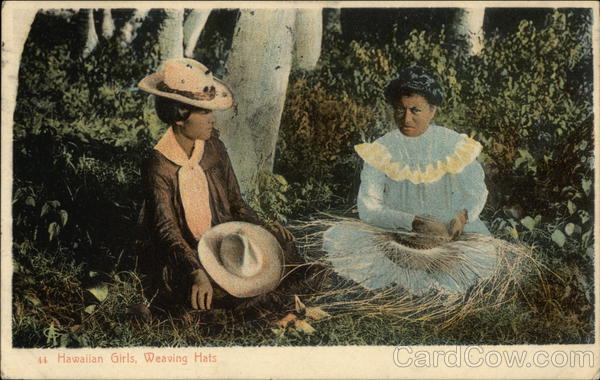 Hawaiian Girls, Weaving Hats