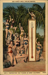 Girls in Bikinis and Giant Thermometer California Postcard Postcard Postcard