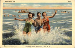 Enjoying A Dip, Baboosic Lake Postcard