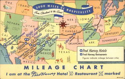 MIleage Chart, Fred Harvey Restaurants Postcard