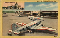 Administration Building and American Airlines Plane Postcard