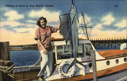 Woman and Sailfish Vero Beach, FL Postcard Postcard Postcard