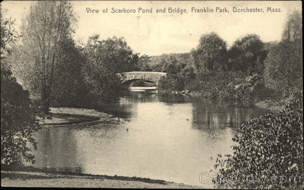 View of Scarboro Pond and Bridge, Franklin Park Dorchester Massachusetts
