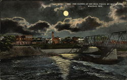 The Rapids at Big Bull Falls, By Moonlight Wausau, WI Postcard Postcard Postcard