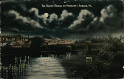 The North Bridge by Moonlight Auburn, ME Postcard Postcard Postcard