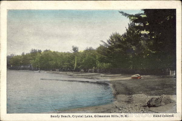 Sandy Beach, Crystal Lake Gilmanton, NH Postcard
