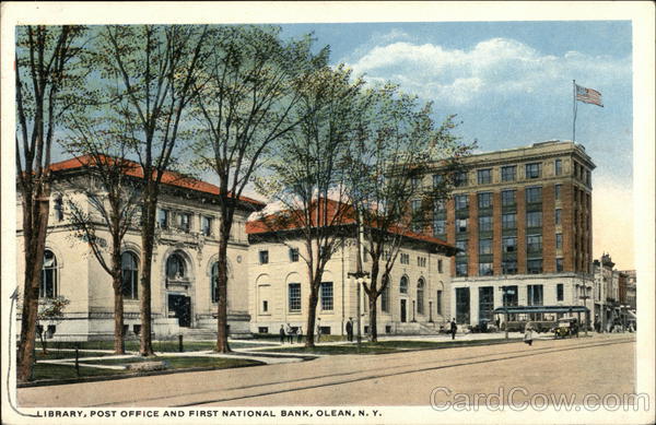 Library, Post Office and First National Bank Olean New York