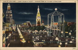 View of Luna Park - Coney Island at Night - Showing Some of Its Many Attractions Postcard
