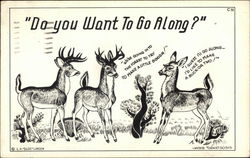 "Do You Want To Go Along?" Deer Postcard Postcard Postcard