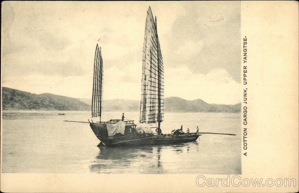A cotton cargo junk, Upper Yangtzse. China