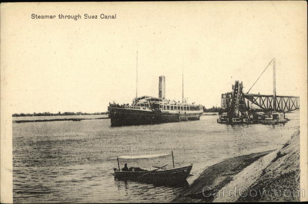 Steamer through Suez Canal Egypt Africa