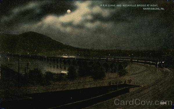 P.R.R. Curve and Rockville Bridge at Night Harrisburg Pennsylvania