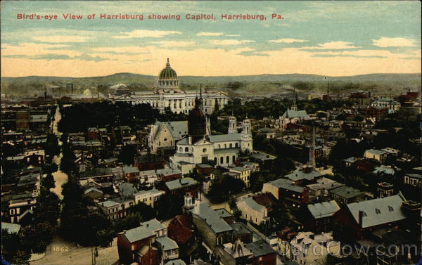 Bird's-Eye View of City, Showing Capitol Harrisburg Pennsylvania